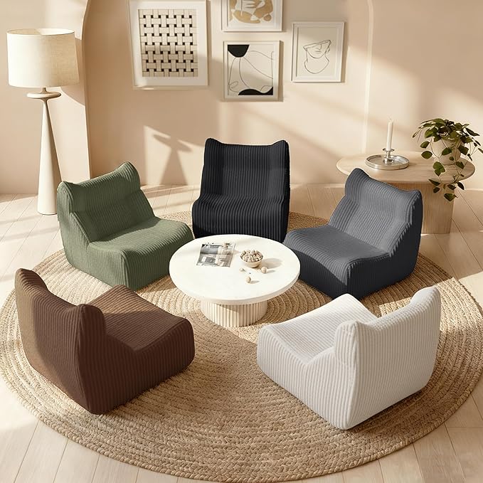 Big Bean Bag Chairs, Lazy Floor Sofa, Fireside Chair for Living Room, Bedroom, Office (White, Single Seat)