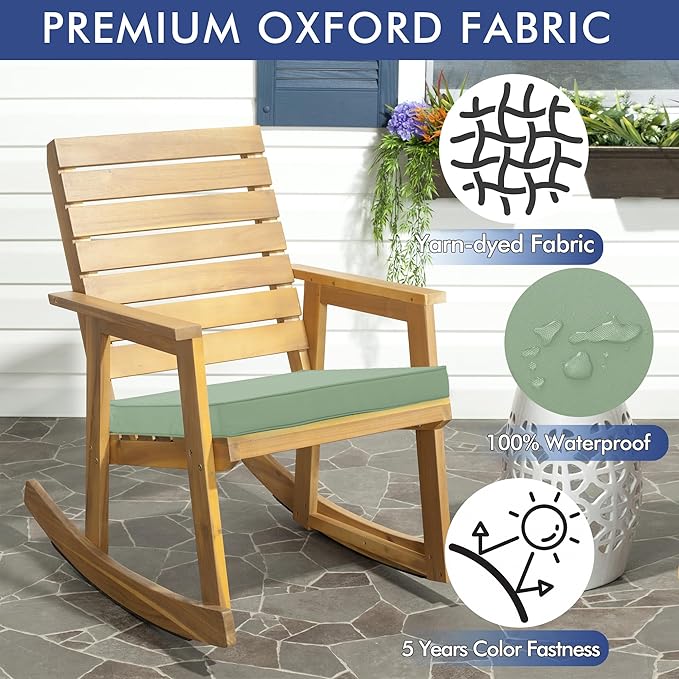 Outdoor Chair Cushions 22 x 22 Inch Waterproof Patio Chair Cushions with Tie 5 Year Color Fastness Thick Outdoor Seat Cushion for Garden Lawn Patio Furniture Sage Green Set of 2