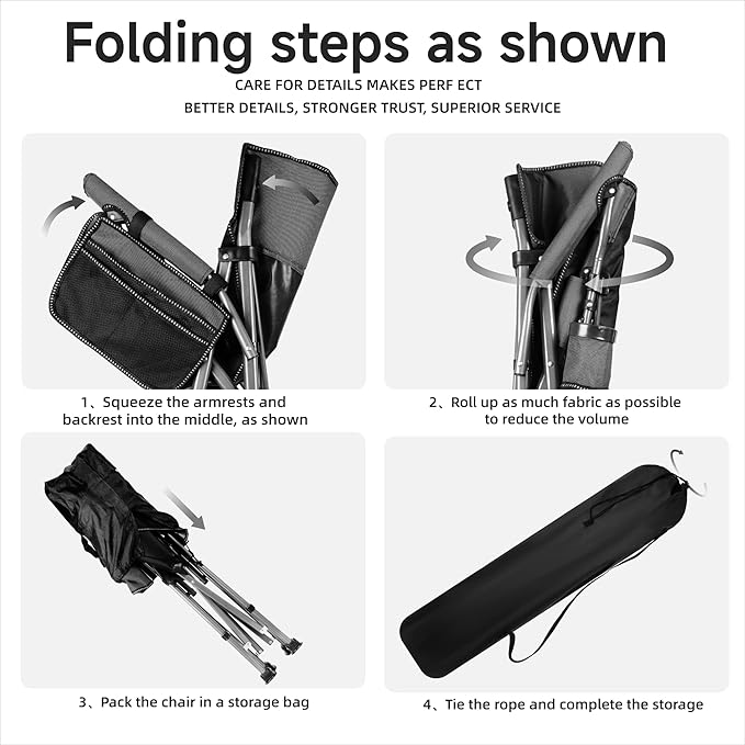 Folding Camping Chair with Cup Holder and Storage Bag, Heavy Duty Support 400 LBS, Oversized Collapsible Portable Camping Chair for Outdoor Camp, Picnic, Travel, Fishing Grey