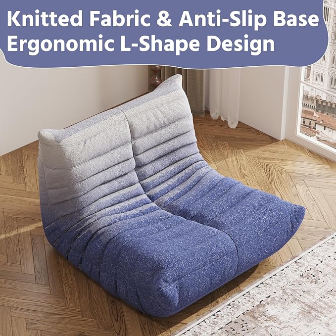 Bean Bag Chair, Fireside Chair, Large Bean Bag Chair for Adults, Bean Bag Chairs for Teens with High-Resilience Foam, Non-Slip Base Floor Lounge Sofa,Living Room (Gradient White-Blue, Single)
