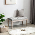 DM Furniture Ottoman Bench Upholstered Fabric Rectangle Entryway Bench, Tufted Piano Bench for 2 People, Rubber Wood Legs with Beautiful Carved Pattern for Bedroom/Living Room/Dining Room (Grey)