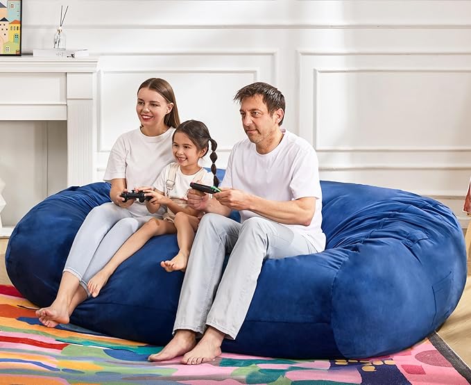 Hobestluk 6FT Bean Bag Chair Large Beanbag Lounger with Removable Cover Adult Bean Bag Chair with Portable Handle Desgin for Living Room Bedroom (Blue, 6FT)