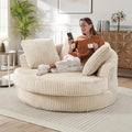 61"W Oversized Round Chaise Lounge Chair Indoor, Upholstered Corduroy Large Circle Boneless Chair with Deep Seat, No Assembly Required, Modern Comfy Cloud Sofa Chairs for Living Room, Bedroom(Beige)