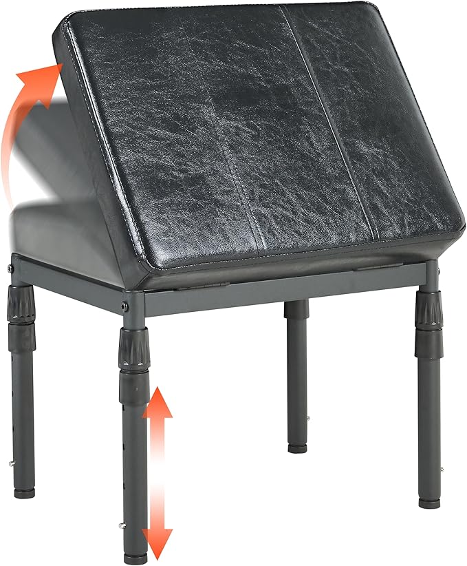 Adjustable Ottoman Pouf, 4 Height Position & 60 Degree Tilt Angle Synthetic Leather Ottomans Foot Stools Stool Pouffe FootStool Under Desk for Living Room Home Office(Black Synthetic Leather)