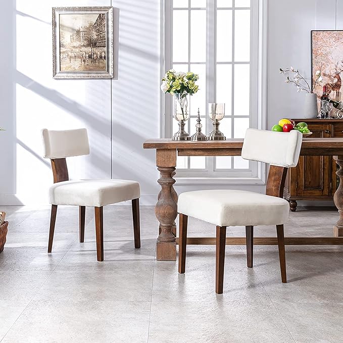 RIVOVA Dining Chairs Set of 4 Modern Dining Chair with Wood Legs, Upholstered Velvet Dining Chairs for Dining Room, Kitchen, Vanity, Living Room, Cream