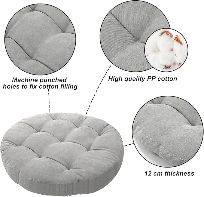 Large Floor Cushion Seating Round Floor Pillow Cushion for Adults Oversized Playroom Pillows Reading Nook Big Pillow for Sitting Meditation Yoga Living Room Sofa Balcony(Gray,Classic)