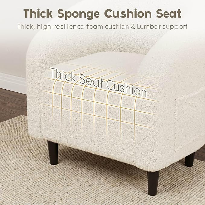 Modern Accent Barrel Chair, Comfy Teddy Fabric Club Armchair with Side Pocket, Easy Assembly Living Room Corner Chair for Bedroom, Office, Reception Space