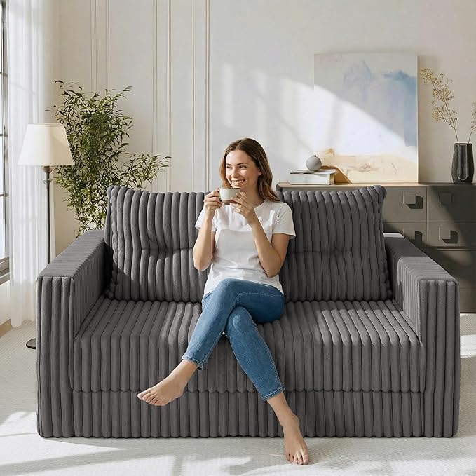 HABUTWAY Folding Sofa Bed, 2 in 1 Convertible Sleeper Chair with Pillow, Portable Fold Out Chair Bed with Armrest, Comfy Floor Couch, Lazy Sofa for Living Room Bedroom Dorm Home Office, Grey