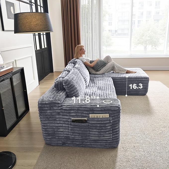 Cloud Sectional Couch with L-Shape Chaise, Modern Modular Sofa with Deep Seat, Built-in Cup Holder & Storage Pocket for Living Room Bedroom, No Assembly Required (Light Grey, Left Sitting Chaise)