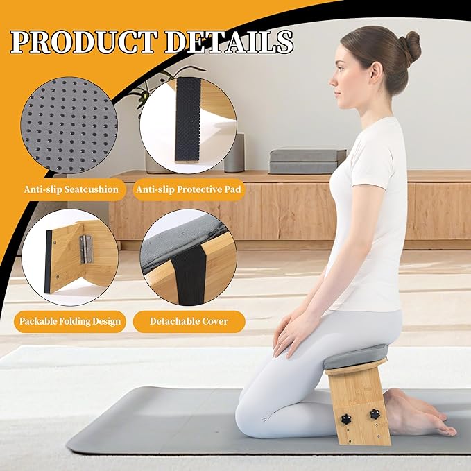 BALAPET Adjustable Height Meditation Bench, Portable Folding Meditation Chair with Velvet Cushion, Ergonomic Meditation Kneeling Stool for Yoga, Mindfulness&Zen Practice(Gray)