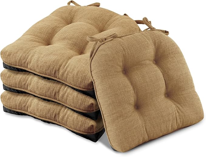Basic Beyond Chair Cushions for Dining Chairs 4 Pack, Chair Cushion with Ties and Non Slip Backing, 15.5 x 15.5 inches Tufted Chair Pads for Dining Chairs(Taupe)
