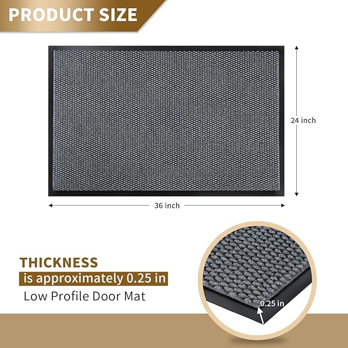 Yimobra Doormat Outdoor Indoor Entrance 36 x 24, All-Season All-Weather Front Door Mat, 100% Waterproof Welcome Matt for Floor Garage Outside Entry, Stain and Fade Resistant,Grey