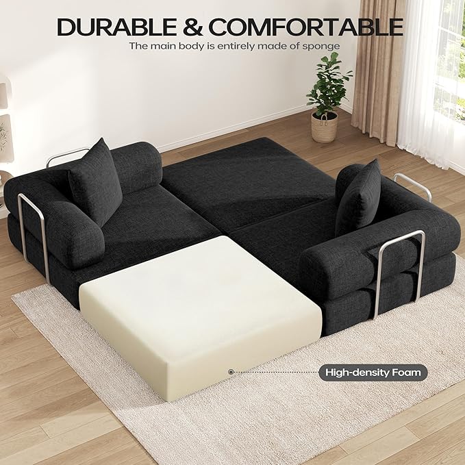 DURASPACE 78.4'' Convertible Folding Sofa Bed, Floor Sleeper Sofa Couch with Fixed-Shape Frame, Compression Comfy Couch in a Box, Boneless Modular Loveseat for Living Room (Chenille Black)