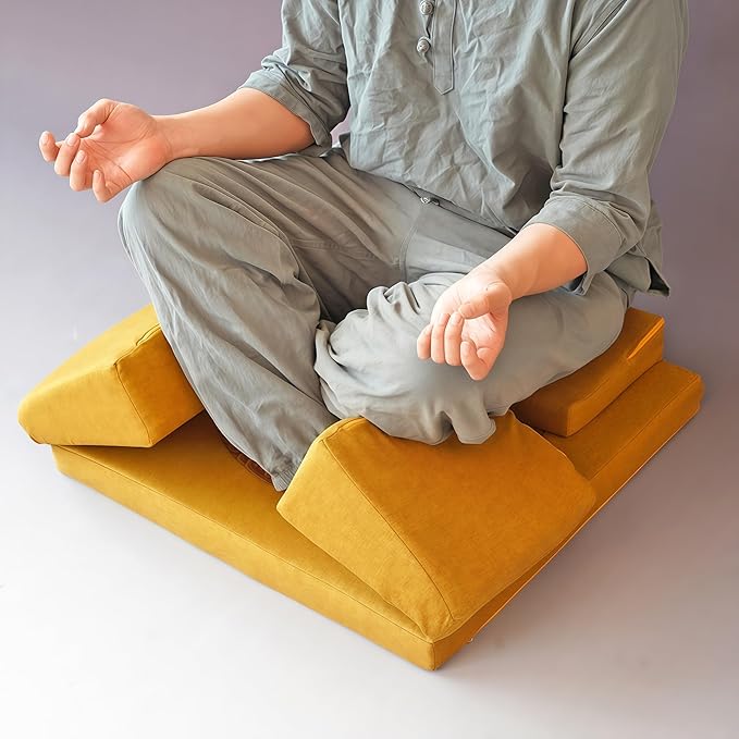 Meditation Cushion & Mat Set, Zafu Floor Pillow, Ergonomic Meditation Pillow Seat & Yoga Bolster Knee Pad, Meditation Accessories Gifts, Zabuton Prayer Pad