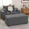 Indoor Chaise Lounge Chair with Storage Ottoman, Modern 60-Inch Lounge Sofa Chair with Wide Armrests & 4 Pillows, Oversized Comfy Reading Lounger for Living Room, Bedroom（Medium-Rib Corduroy Grey）