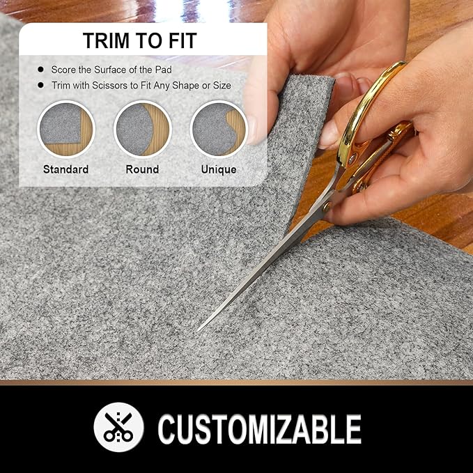 TREETONE Rug Pad - 3’ x 5' - 1/8" Thick - Felt and Rubber - Premium Non-Slip Rug Pad - Perfect for High Traffic Areas and Entryways, Many Custom Sizes, Safe for All Floors