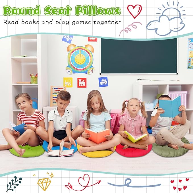 Tinideya 36 Pcs Round Floor Pillows 15.7 Inch Flexible Seating Pillows Chair Floor Cushions Reading Cushions for Kids Adults Classroom Home School Playing Supplies,18 Colors (Multicolor)