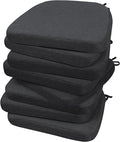 AAAAAcessories D-Shaped Chair Cushions, 2" Thick Dining Chair Pads with Ties and Removable, Machine-Washable Cover, 17" x 16", Set of 8, Dark Grey