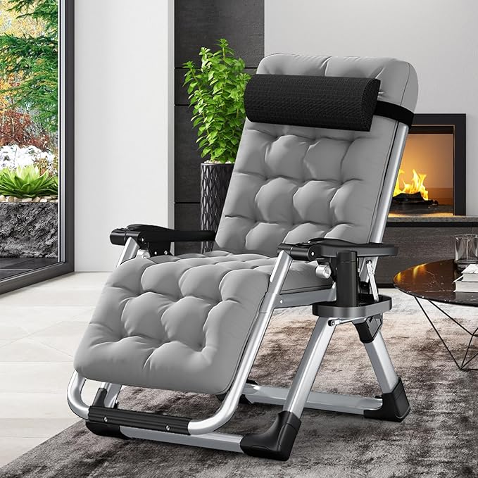 LILYPELLE Comfy Folding Chair, Folding Lounge Chair for Bedroom and Living Room, Folding Reclining Patio Chairs with Removable Cushion for Indoor Outdoor