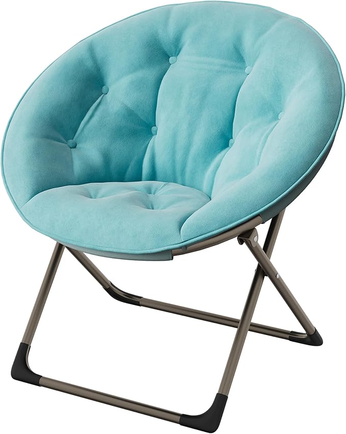 Oversized Soft Saucer Chair for Bedroom, Living Room, Dorm – Collapsible Accent Lounge Chair with Sturdy Metal Frame, Ultra Comfy for Adults, Teens & Kids – Blue