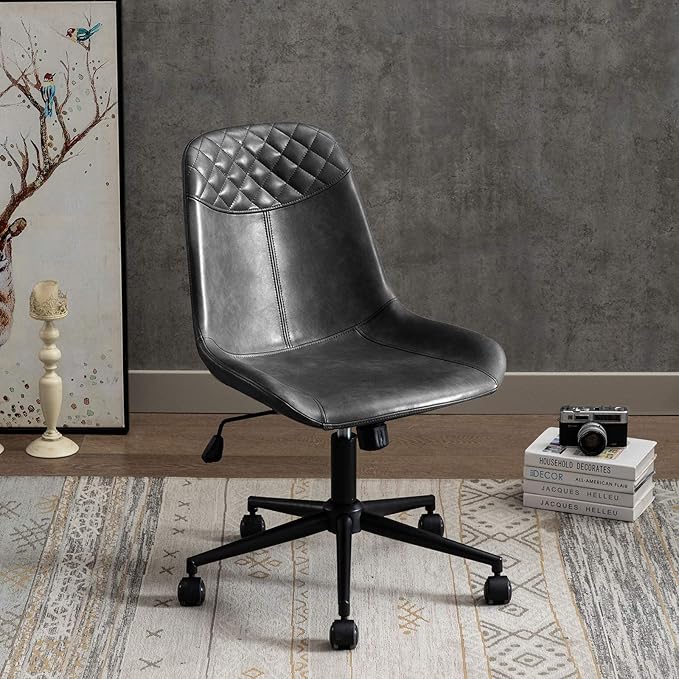 DUHOME Modern PU Leather Office Chair Desk Chair Swivel Computer Chair Grey