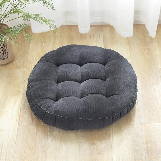 SK Studio Meditation Floor Pillow, Large Floor Cushions, Round Floor Cushion Seating for Adults Kids, Classroom Furniture Floor Pillow for Yoga Living Room, Dark Grey, 22" W x 22" L (Pack of 1)
