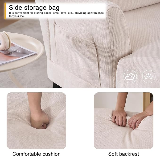 Chaise Lounge Chair Indoor, 59.8" Oversized Couch Reading Chairs，Chenille Comfortable Deep Sleeping Single Sofa, Upholstered Modern Couch Sofa Bed for Living Room, Bedroom & Apartment (Beige)