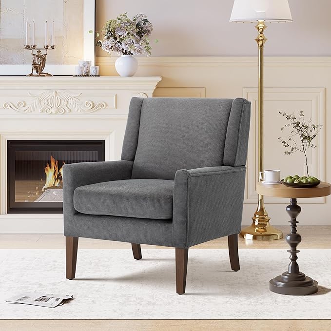 Accent Chairs for Living Room, Mid-Century Wooden Fabric Living Room Chairs, Arm Chair, Side Chairs for Living Room, Bedroom, Reading Nook