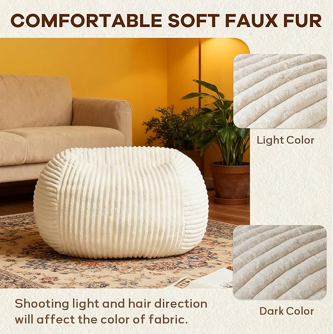 Bean Bag Chairs for Adults with Memory Foam Filling - 34" Large Faux Suede Bean Bag Chair Sofa, Ergonomic Lazy Lounger with Back Support & Armrest, Comfy Floor Seating (Beige)