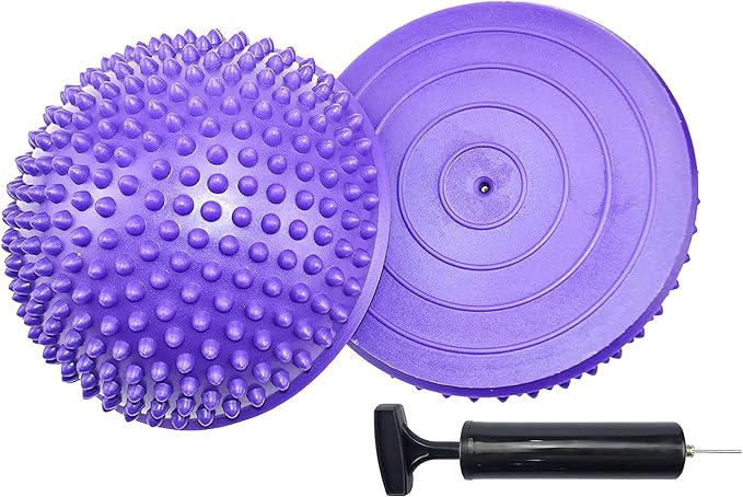 2PCS Hedgehog Balance Pods, Pimples Pilates Ball, Half Spiky Fitness Domes for Kids Adults Sports, Foot Massage, Stability Training, Muscle Balancing Therapy, Motor Skills Yoga Gymnastics Exercise