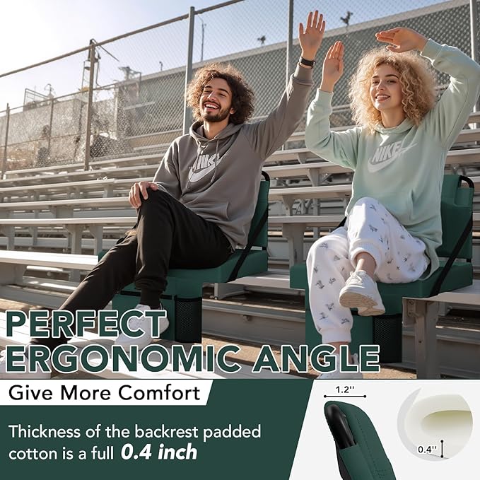 Stadium Seat for Bleachers with Back Support,Portable Bleacher Chairs with Back and Cushion，Green