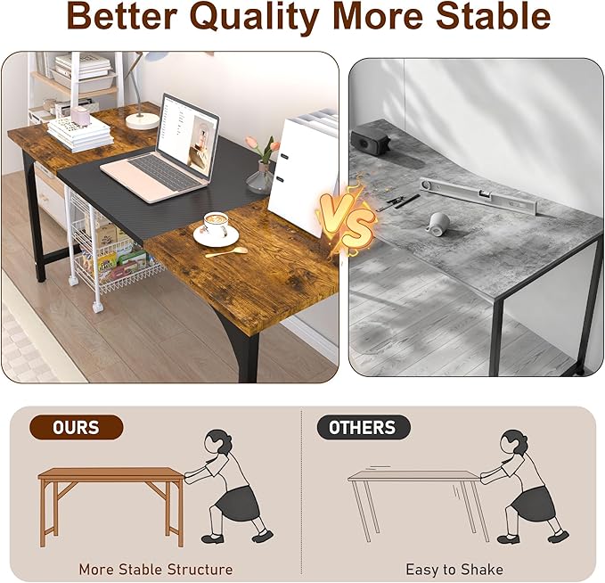 Computer Desk, 47 Inch Home Office Desks, Office Desk for Gaming Writing Study Work, Study Table with Large Legroom, Computer Desk with Metal Frame, Modern Simple Home Office Desk for Bedroom