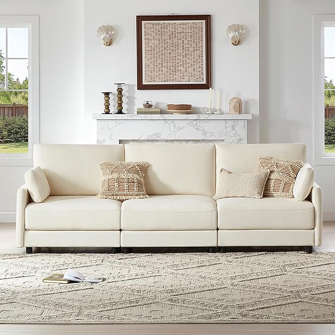 CHITA 107'' Width Modular Sectional Sofa Set, Modern Cloud Couch for Living Room and Apartment, 3 Seat Extra ComftySofa, Removable Cover, Cream
