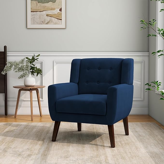DREAMSIDEA Accent Chair, Modern Velvet Arm Chair for Living Room, Bedroom, Comfy High-Resilient Sponge Reading Chair for Small Spaces （Velvet Royal Blue, Set of 1
