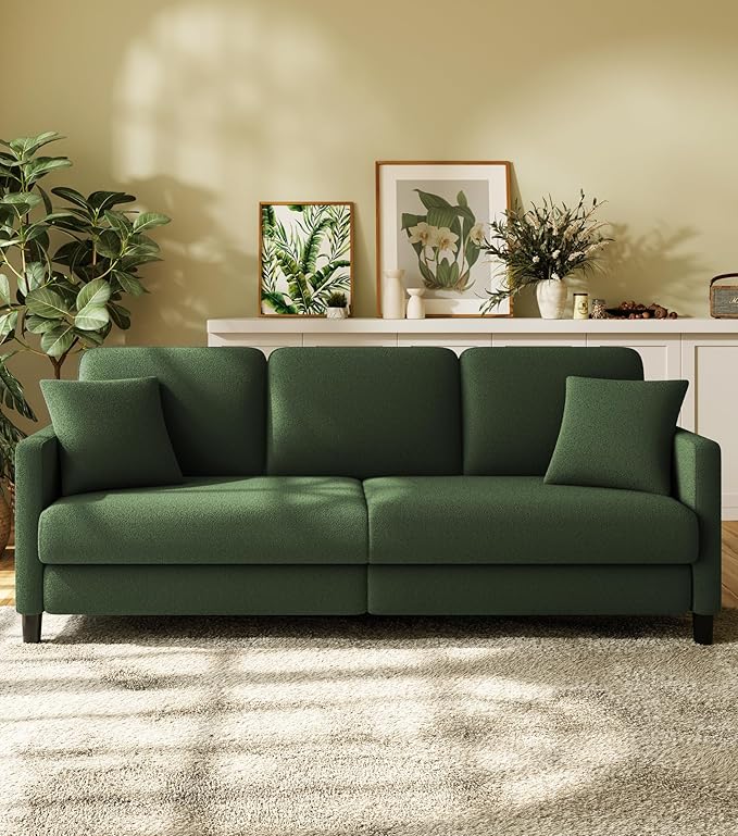83" Couches for Living Room, Comfy Sofas for Living Room with Storage Ottoman, Teddy Sofa Couch, Tool-Free Loveseat Sofa, All-Wood Love Seat Couches, L Shaped Couch 2 Pillow Included, Green