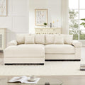 KEIKI 83" L-Shaped Oversized Corduroy Modular Sectional Loveseat Sofa with 1 Ottoman, High-Density Foam Cushion, Extra-Thick Armrest, 2-Seater Fluffy Corner Couch with 6 Pillow, for Living Room, Beige