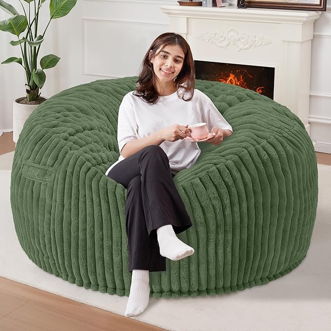 Homguava 4 FT Bean Bag Chair,4' Big Bean Bag,Large Bean Bag Chairs for Adults with Memory Foam Filled,Comfy Beanbag Chairs Soft Bean Bag Sofa with Dutch Corded Plush Cover-Green