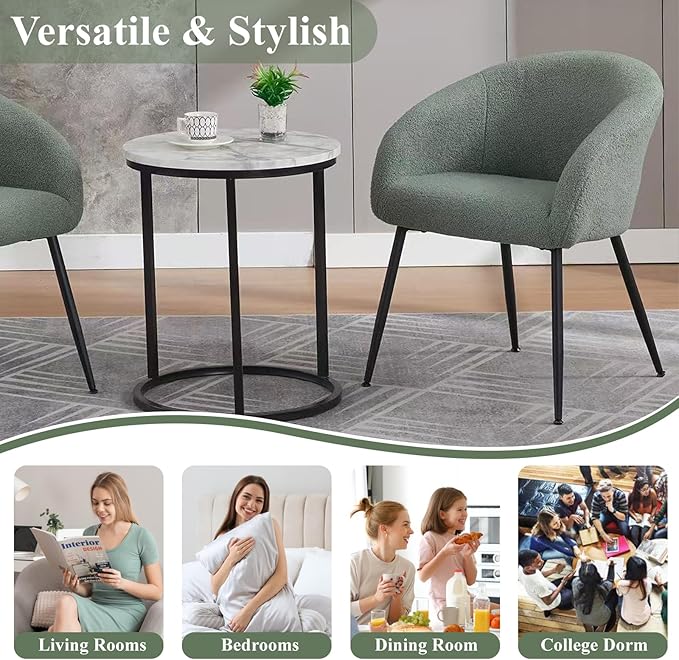 Modern Small Accent Chair Set of 4, Comfy Sherpa Makeup Vanity Chair with Metal Legs, Decorative Dining Chair no Wheels for Living Room, Dressing Room, Bedroom, Green