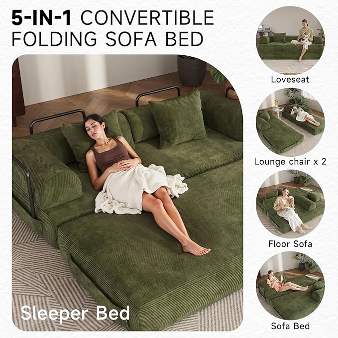 79" Folding Convertible Sofa Bed Floor Mattress Sleeper Sofa Boneless Loveseat with Fixed-Shape Frame Connecting Zippers for Living Room Bedroom Small Space
