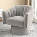 Swivel Accent Chair,Upholstered Velvet 360° Swivel Barrel Chair for Living Room Overstuffed Bouncle Reading Chair Round Armchair for Bedroom,Vanity,Office(Grey)