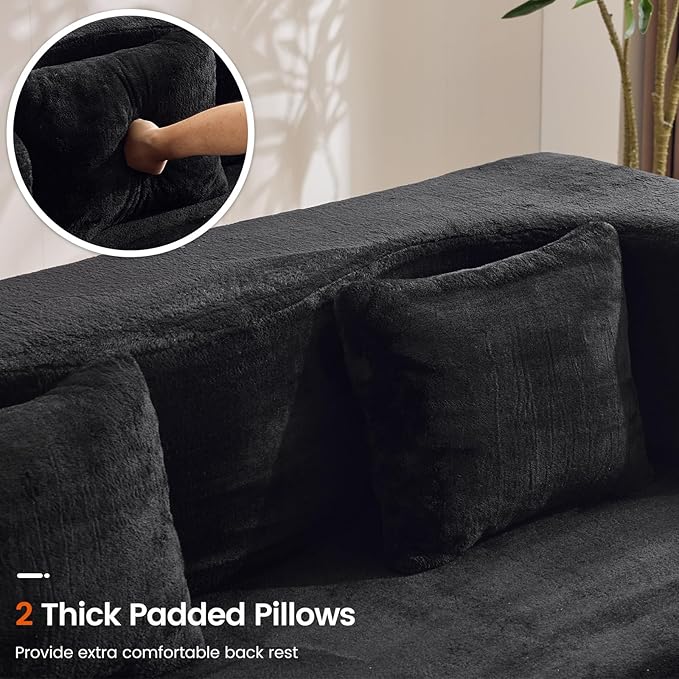 Orynveela Convertible Folding Sofa Bed, 71” Single Size Floor Sleeper Couch, Chenille Full Foam Futon Loveseat for Living Room Bedroom, No Assembly Required (Black)