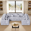 136'' Large Sectional Cloud Couches with Chaise, U Shaped Boneless Loveseat Sofa, No Assembly Required Deep Seat Modular Lounge for Living Room 3PCS Set, Bedroom(Light Grey)