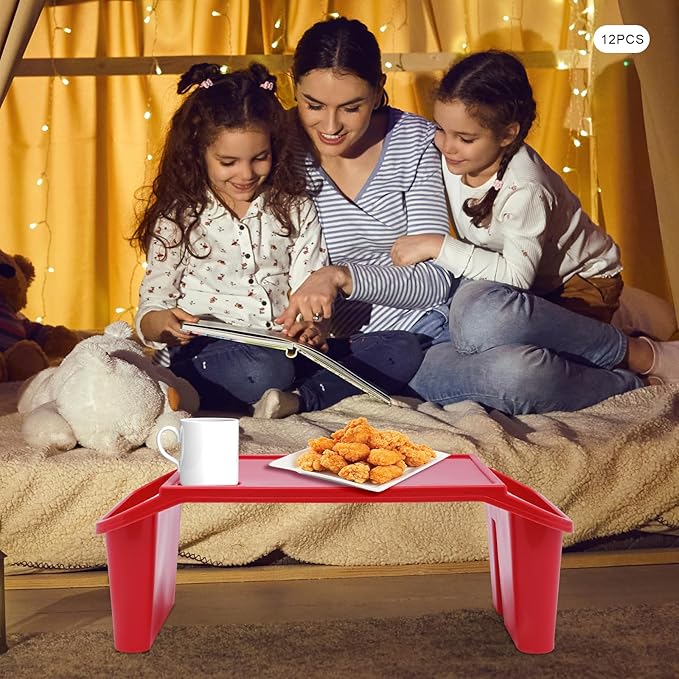 Mind Reader Kids Lap Desk, 12 PCS Kids Lap Desk Bulk Tray Lap, Portable Activity Tray with Side Storage, Stackable Plastic Desk Table for Students Drawing, Snacks, Study (Red, Small)