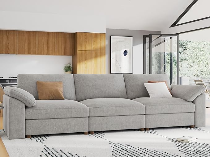EASE MOOSE Modern Loveseat Sofa for Living Room, Comfty 3Seat Solid Wood Frame Sofa, FSC Certified Modern Deep Seat Couch,Grey
