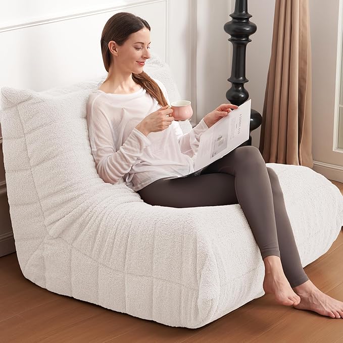 Bean Bag Chair Big Sofa Beanbag Chair for Adults Fireside Chair Bean Bag Lounger with Memory Foam Filled for Home,Apartment or Gaming Venue(White Teddy)