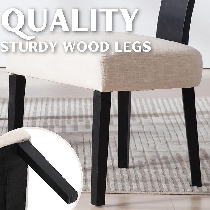 RIVOVA Linen Dining Chairs Set of 4 Modern Dining Chair with Black Wood Legs, Upholstered Dining Chairs for Dining Room, Kitchen, Vanity, Living Room, Beige
