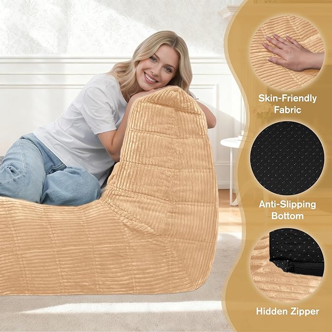 Bean Bag Chair,Giant Beanbag Chairs for Adults,Comfy Large Fireside Chair Lazy Sofa,Corduroy Bean Bag Lounger with Memory Foam Filled,Floor Sofa Couch for Home,Dorm,Living Room (Khaki)