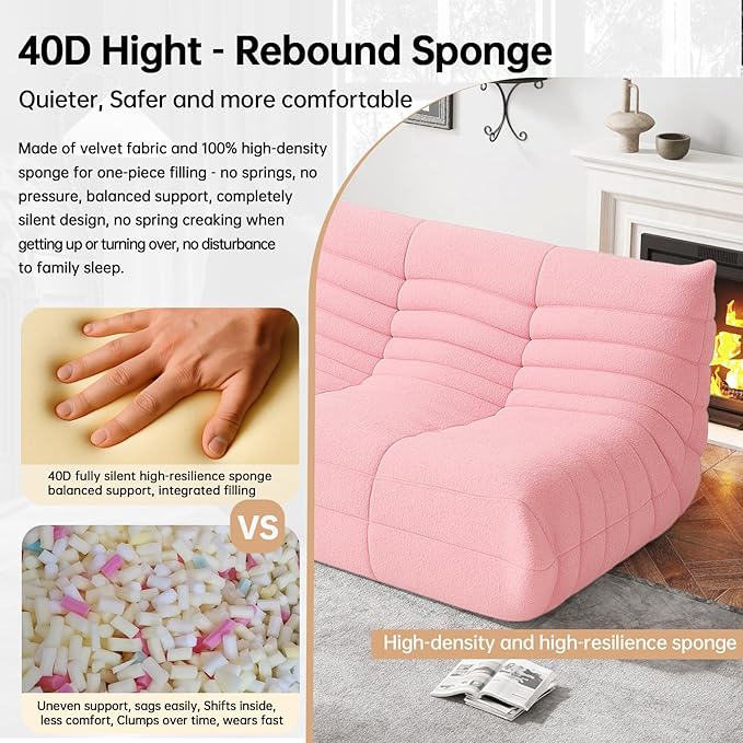 Bean Bag Chairs for Adults, Memory Foam Couch Loveseat Sofa Chair, Soft Teddy Material Cozy Comfy Reading Nook Chairs, Floor Chair for Living Room Bedroom Office(Pink)