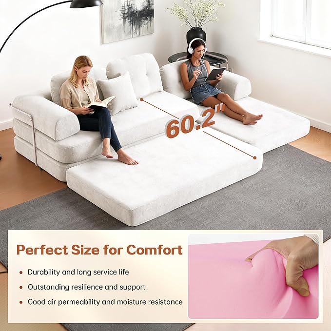 KEIKI 104" Modern Sectional Modular Sofa Bed with Chaise,Enhanced Frame Stability,Compressed Memory Foam Couch for Living Room