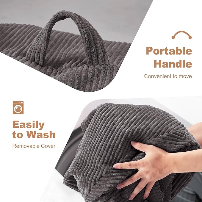 Homguava 3FT Bean Bag Chair: Teardrop Bean Bags with Memory Foam Filled, Compact Beanbag Chairs Soft Sofa with Corduroy Cover (Grey)